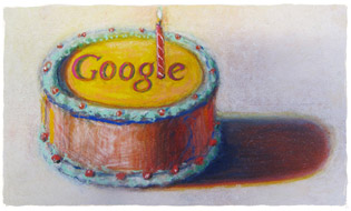 Selamat Hari Ulang Tahun Google ke-12 oleh Wayne Thiebaud. Gambar digunakan dengan izin dari VAGA NY.