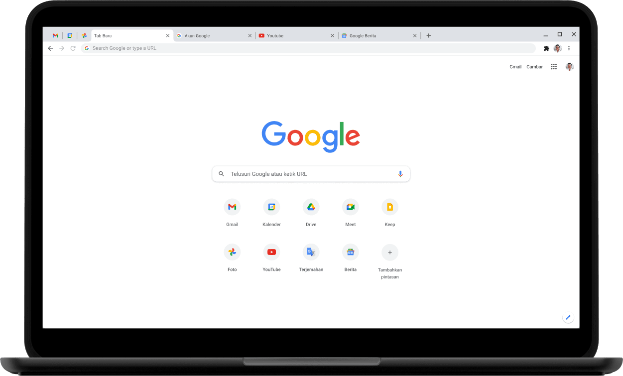 Sudut kiri atas laptop Pixelbook dengan layar yang menampilkan Google.com.