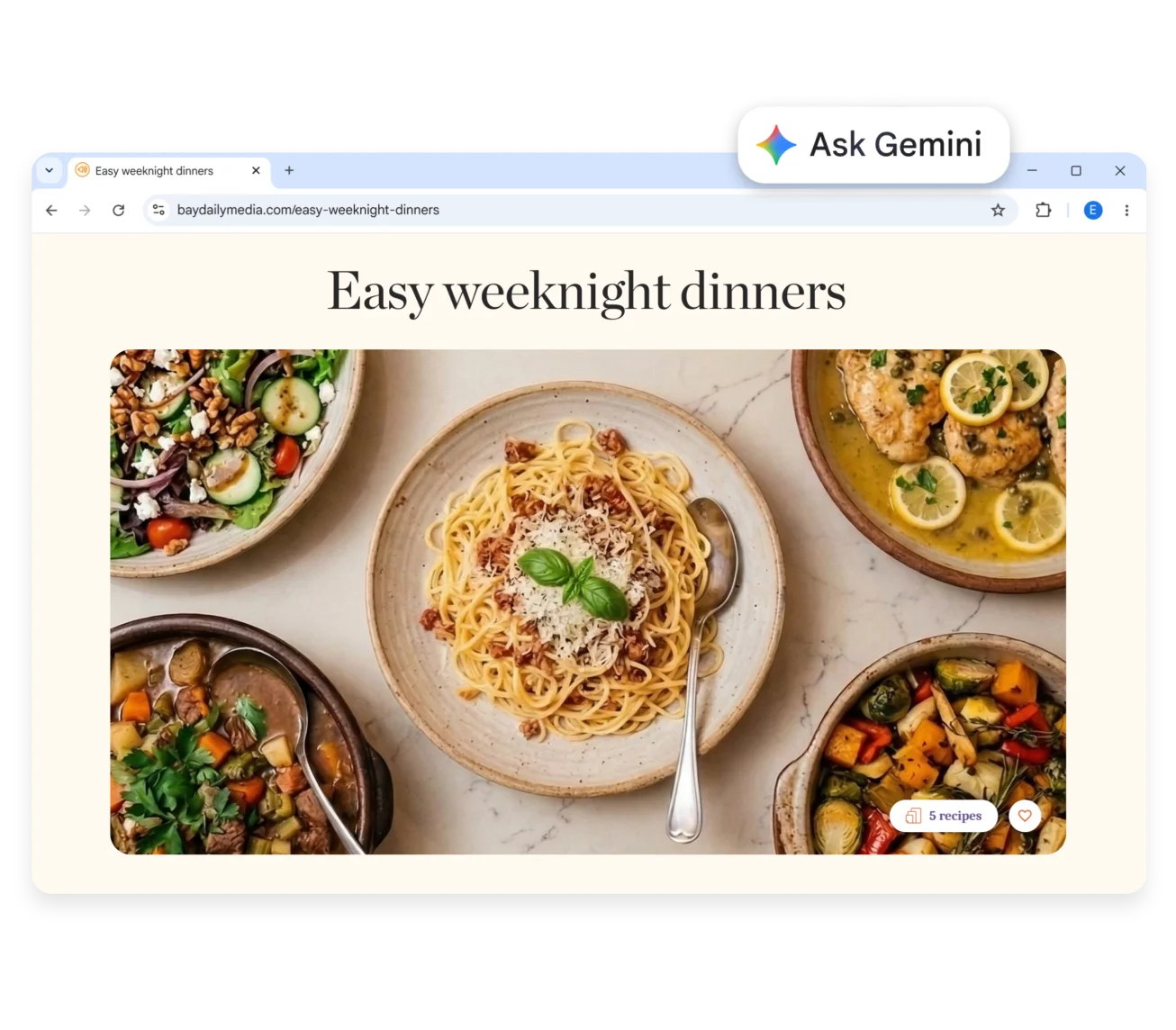 Gemini in Chrome makes a grocery list from a recipe. Then, AI Mode makes a table comparing mattresses for lower back pain.