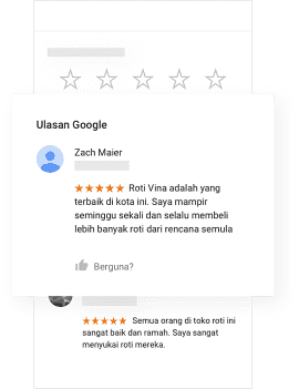 Contoh listingan Google untuk toko roti, terutama tampilan fitur Ulasan.